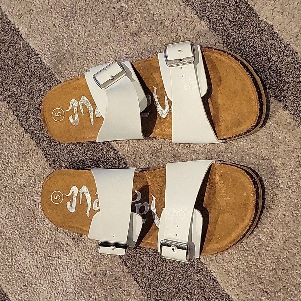 White buckle strap sandals